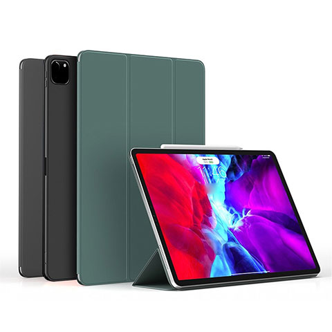 Custodia Portafoglio In Pelle Cover con Supporto L06 per Apple iPad Pro 12.9 (2021) Verde