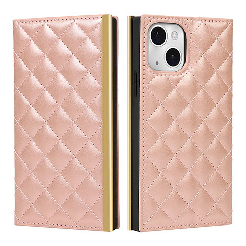 Custodia Portafoglio In Pelle Cover con Supporto L06 per Apple iPhone 13 Mini Oro Rosa