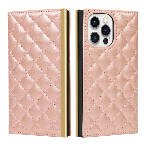 Custodia Portafoglio In Pelle Cover con Supporto L06 per Apple iPhone 15 Pro Max Oro Rosa