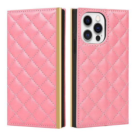 Custodia Portafoglio In Pelle Cover con Supporto L06 per Apple iPhone 15 Pro Rosa