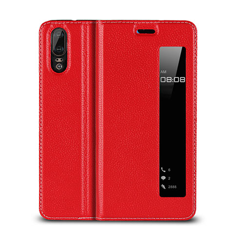 Custodia Portafoglio In Pelle Cover con Supporto L06 per Huawei P20 Rosso