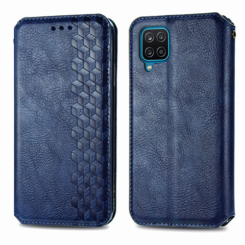 Custodia Portafoglio In Pelle Cover con Supporto L06 per Samsung Galaxy A12 Blu