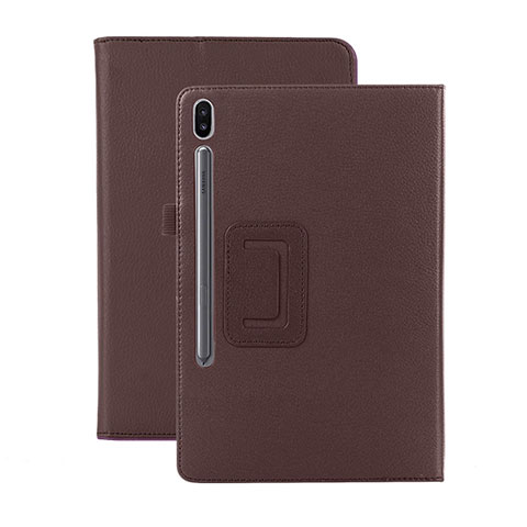 Custodia Portafoglio In Pelle Cover con Supporto L06 per Samsung Galaxy Tab S6 10.5 SM-T860 Marrone