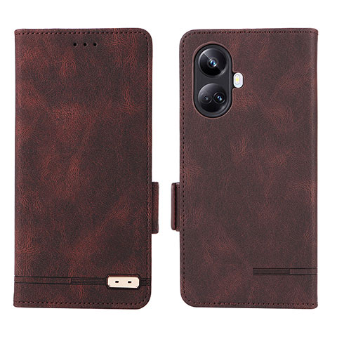 Custodia Portafoglio In Pelle Cover con Supporto L06Z per Realme 10 Pro+ Plus 5G Marrone