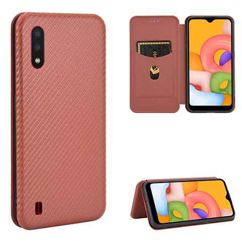 Custodia Portafoglio In Pelle Cover con Supporto L06Z per Samsung Galaxy A01 SM-A015 Marrone