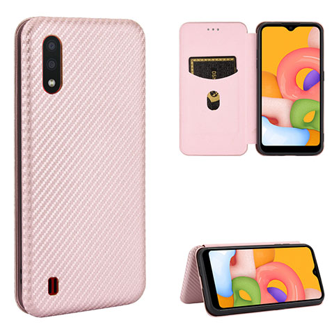 Custodia Portafoglio In Pelle Cover con Supporto L06Z per Samsung Galaxy A01 SM-A015 Oro Rosa