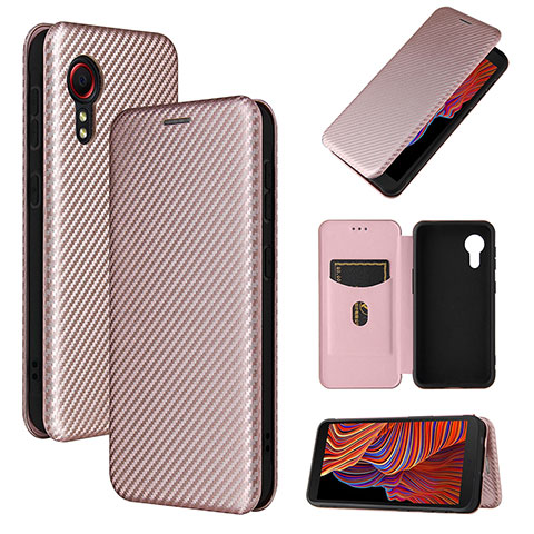 Custodia Portafoglio In Pelle Cover con Supporto L06Z per Samsung Galaxy XCover 5 SM-G525F Oro Rosa