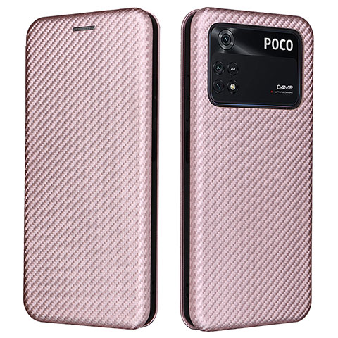 Custodia Portafoglio In Pelle Cover con Supporto L06Z per Xiaomi Poco M4 Pro 4G Oro Rosa