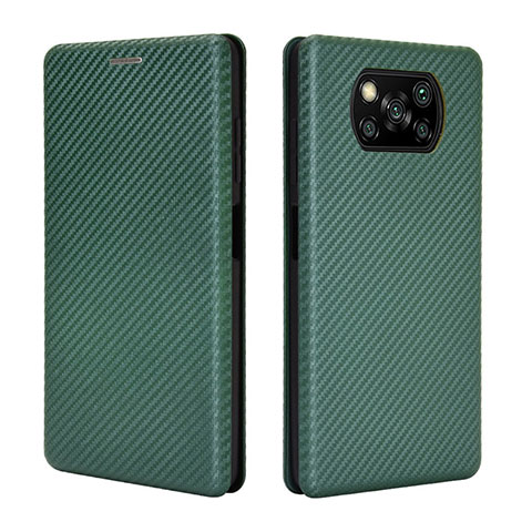 Custodia Portafoglio In Pelle Cover con Supporto L06Z per Xiaomi Poco X3 NFC Verde