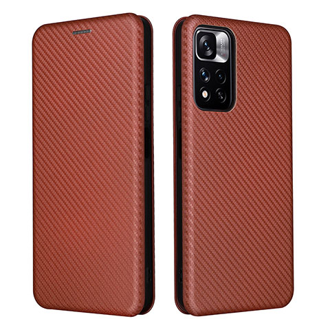 Custodia Portafoglio In Pelle Cover con Supporto L06Z per Xiaomi Poco X4 NFC Marrone