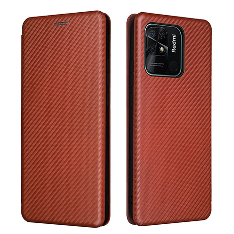 Custodia Portafoglio In Pelle Cover con Supporto L06Z per Xiaomi Redmi 10 India Marrone