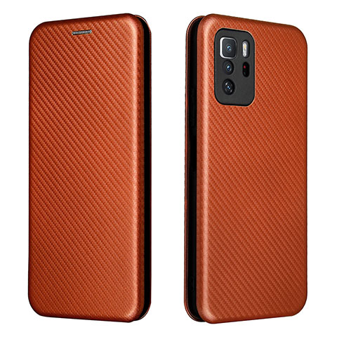 Custodia Portafoglio In Pelle Cover con Supporto L06Z per Xiaomi Redmi Note 10 Pro 5G Marrone