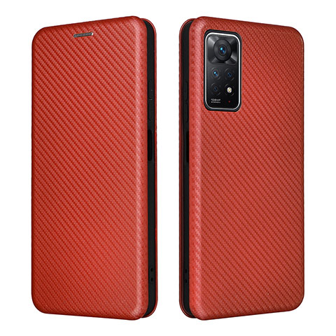 Custodia Portafoglio In Pelle Cover con Supporto L06Z per Xiaomi Redmi Note 11 Pro 5G Marrone