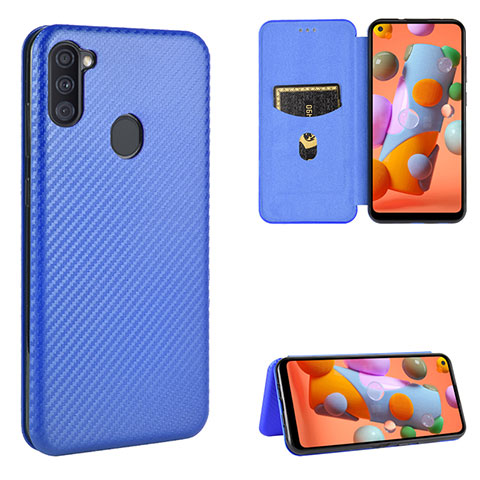 Custodia Portafoglio In Pelle Cover con Supporto L07Z per Samsung Galaxy A11 Blu