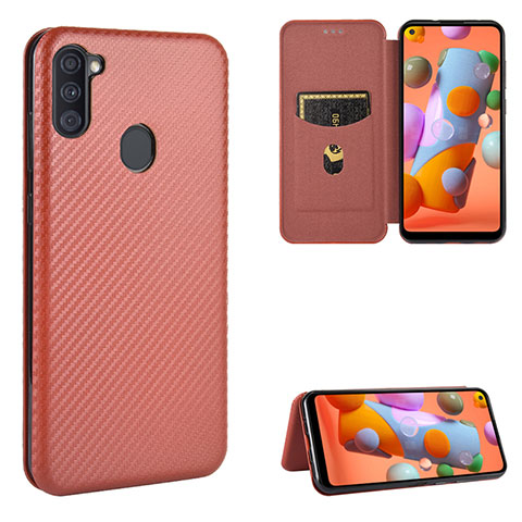 Custodia Portafoglio In Pelle Cover con Supporto L07Z per Samsung Galaxy A11 Marrone