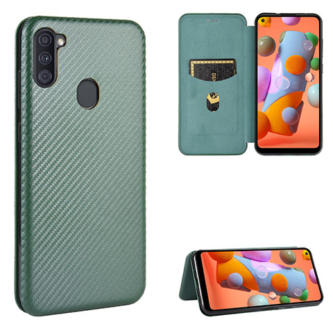 Custodia Portafoglio In Pelle Cover con Supporto L07Z per Samsung Galaxy A11 Verde