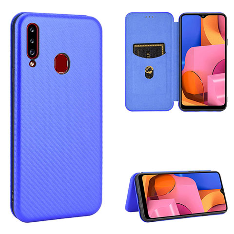 Custodia Portafoglio In Pelle Cover con Supporto L07Z per Samsung Galaxy A20s Blu