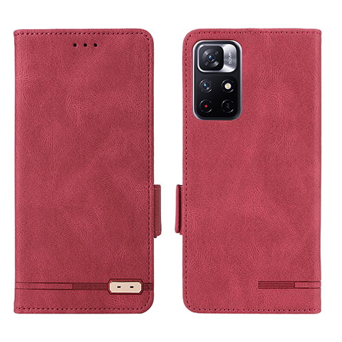 Custodia Portafoglio In Pelle Cover con Supporto L07Z per Xiaomi Poco M4 Pro 5G Rosso