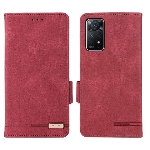 Custodia Portafoglio In Pelle Cover con Supporto L07Z per Xiaomi Redmi Note 11 Pro 4G Rosso