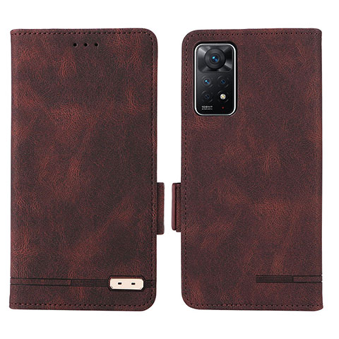 Custodia Portafoglio In Pelle Cover con Supporto L07Z per Xiaomi Redmi Note 11 Pro 5G Marrone