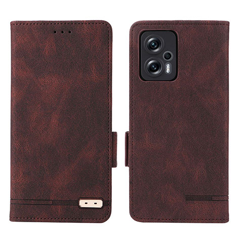 Custodia Portafoglio In Pelle Cover con Supporto L07Z per Xiaomi Redmi Note 12T Pro 5G Marrone