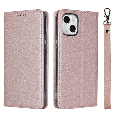 Custodia Portafoglio In Pelle Cover con Supporto L08 per Apple iPhone 15 Oro Rosa