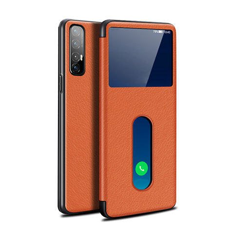 Custodia Portafoglio In Pelle Cover con Supporto L08 per Oppo Reno3 Pro Arancione