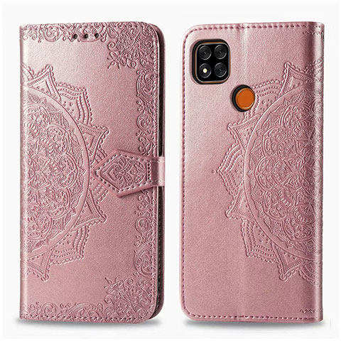 Custodia Portafoglio In Pelle Cover con Supporto L08 per Xiaomi POCO C3 Oro Rosa