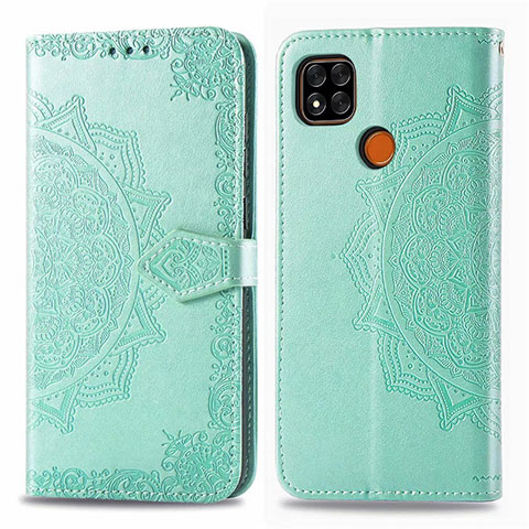 Custodia Portafoglio In Pelle Cover con Supporto L08 per Xiaomi Redmi 9 Activ Verde Pastello