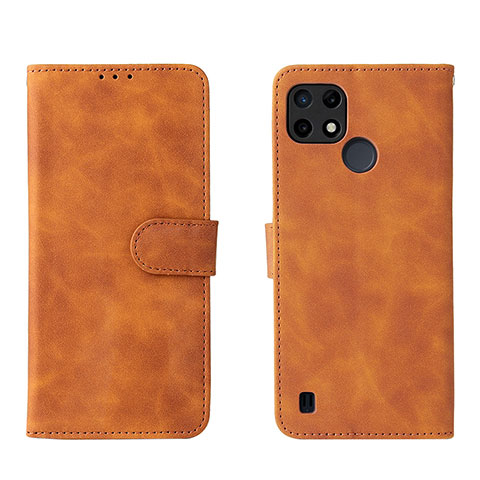 Custodia Portafoglio In Pelle Cover con Supporto L08Z per Realme C25Y India Marrone