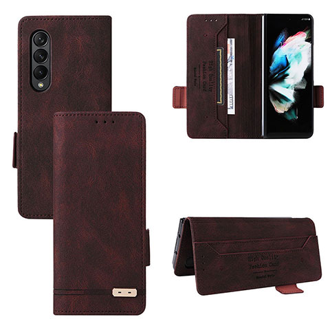 Custodia Portafoglio In Pelle Cover con Supporto L08Z per Samsung Galaxy Z Fold3 5G Marrone