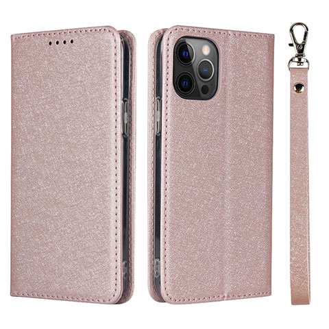 Custodia Portafoglio In Pelle Cover con Supporto L09 per Apple iPhone 12 Pro Max Oro Rosa