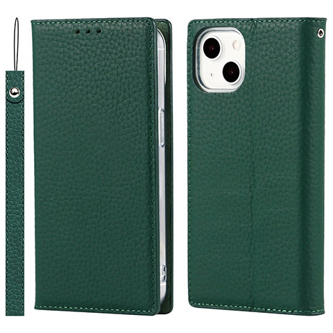 Custodia Portafoglio In Pelle Cover con Supporto L09 per Apple iPhone 13 Verde