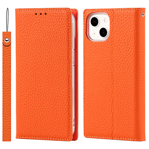 Custodia Portafoglio In Pelle Cover con Supporto L09 per Apple iPhone 14 Arancione