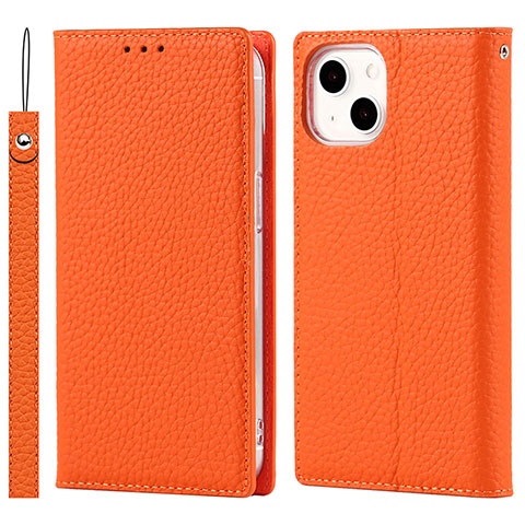 Custodia Portafoglio In Pelle Cover con Supporto L09 per Apple iPhone 15 Arancione