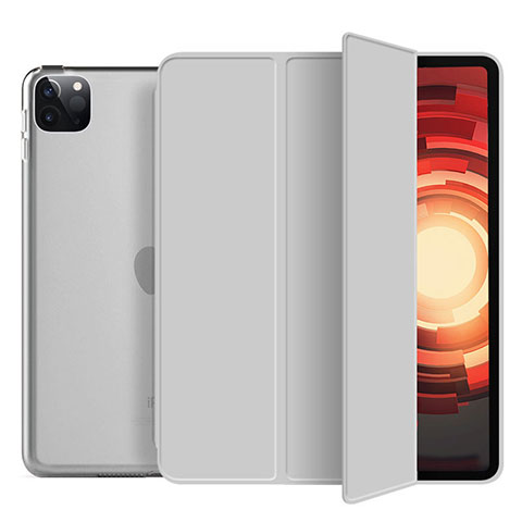 Custodia Portafoglio In Pelle Cover con Supporto L10 per Apple iPad Pro 12.9 (2021) Argento