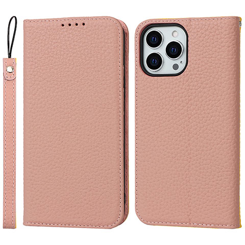 Custodia Portafoglio In Pelle Cover con Supporto L10 per Apple iPhone 15 Pro Oro Rosa