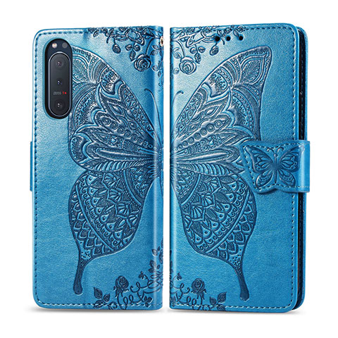 Custodia Portafoglio In Pelle Cover con Supporto L10 per Sony Xperia 5 II Cielo Blu