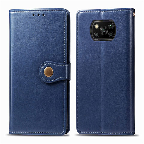 Custodia Portafoglio In Pelle Cover con Supporto L10 per Xiaomi Poco X3 Blu