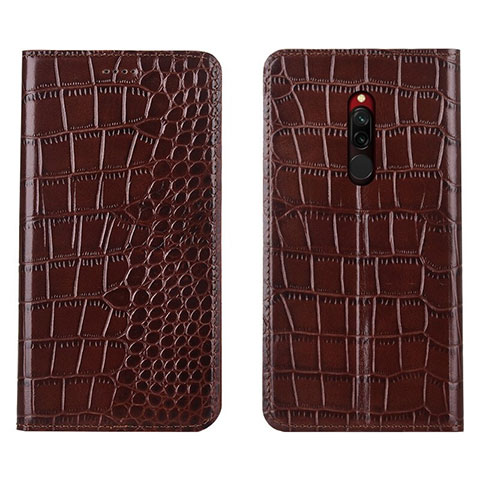 Custodia Portafoglio In Pelle Cover con Supporto L10 per Xiaomi Redmi 8 Marrone