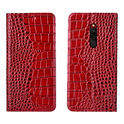 Custodia Portafoglio In Pelle Cover con Supporto L10 per Xiaomi Redmi 8 Rosso