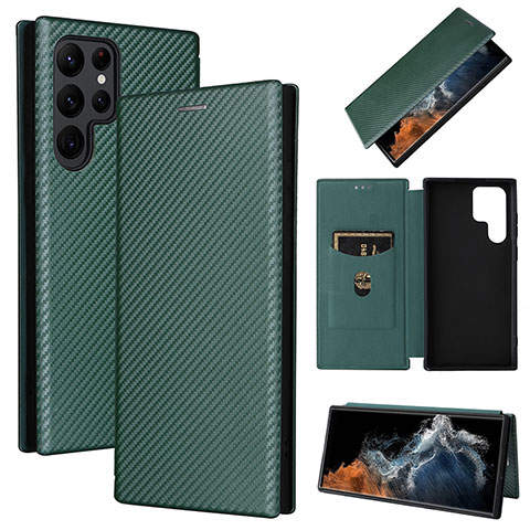 Custodia Portafoglio In Pelle Cover con Supporto L10Z per Samsung Galaxy S21 Ultra 5G Verde