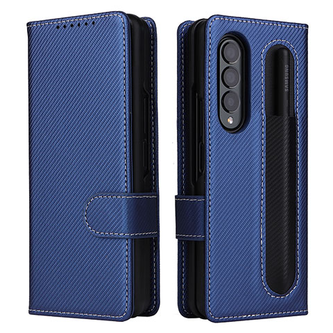 Custodia Portafoglio In Pelle Cover con Supporto L14Z per Samsung Galaxy Z Fold3 5G Blu