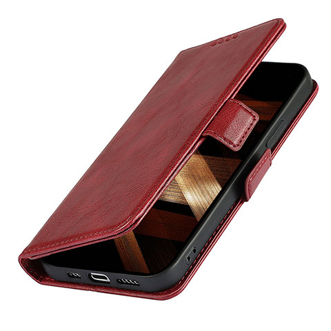 Custodia Portafoglio In Pelle Cover con Supporto L15 per Apple iPhone 15 Rosso