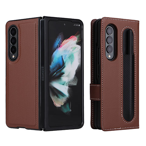 Custodia Portafoglio In Pelle Cover con Supporto L15Z per Samsung Galaxy Z Fold3 5G Marrone