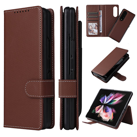 Custodia Portafoglio In Pelle Cover con Supporto L17Z per Samsung Galaxy Z Fold3 5G Marrone