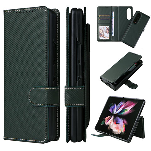 Custodia Portafoglio In Pelle Cover con Supporto L17Z per Samsung Galaxy Z Fold3 5G Verde