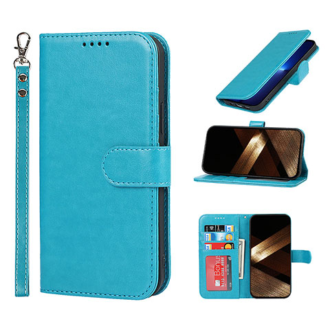 Custodia Portafoglio In Pelle Cover con Supporto L19 per Apple iPhone 15 Pro Max Cielo Blu