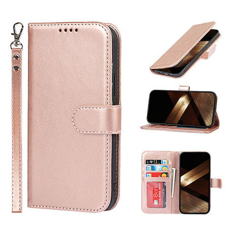 Custodia Portafoglio In Pelle Cover con Supporto L19 per Apple iPhone 15 Pro Max Oro Rosa