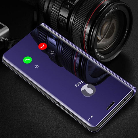 Custodia Portafoglio In Pelle Cover con Supporto Laterale Specchio Cover L01 per Huawei Enjoy 10e Viola